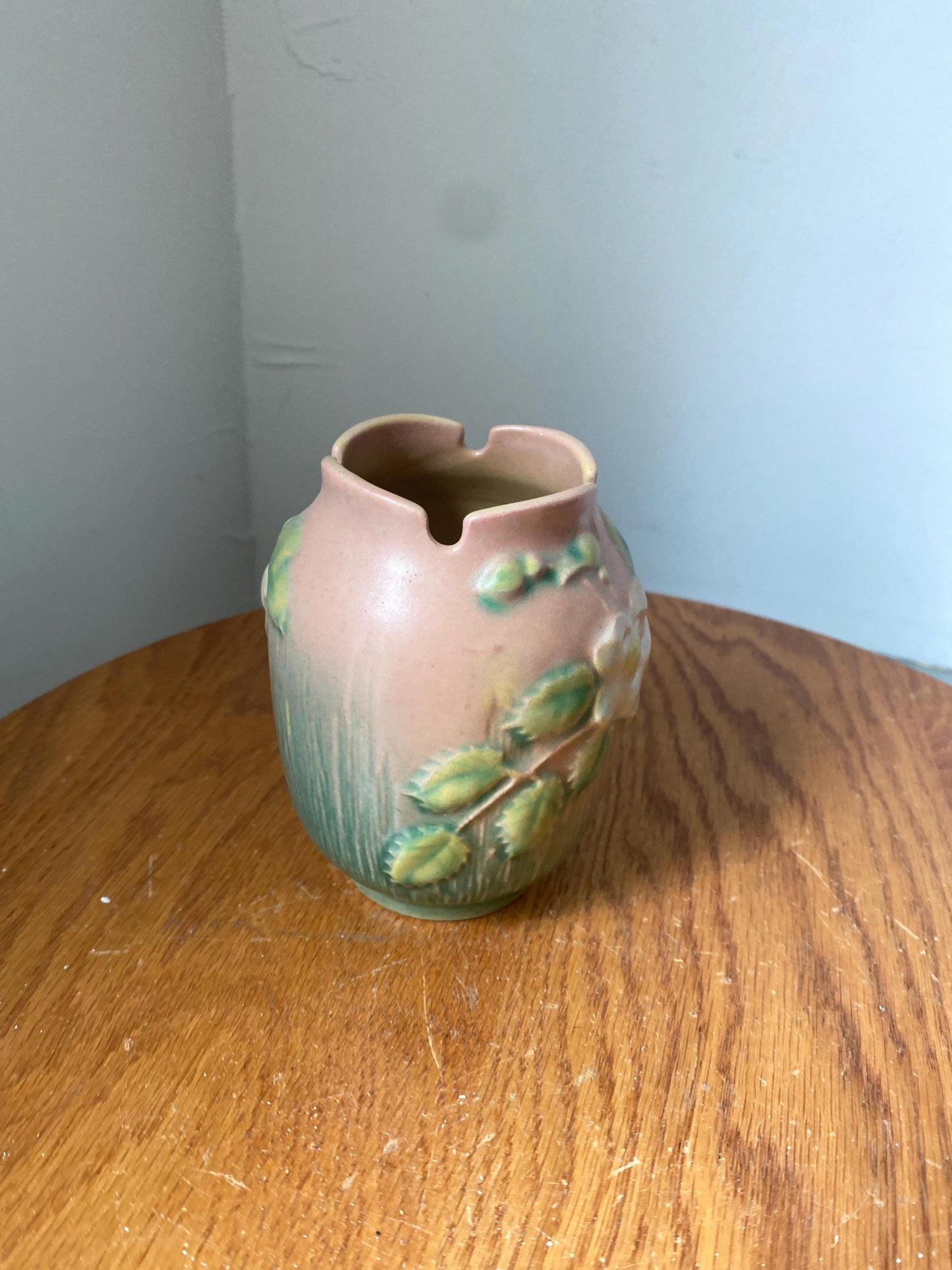 Antique Roseville Pink White Rose Miniature Pottery Jardiniere Made In USA 978-4