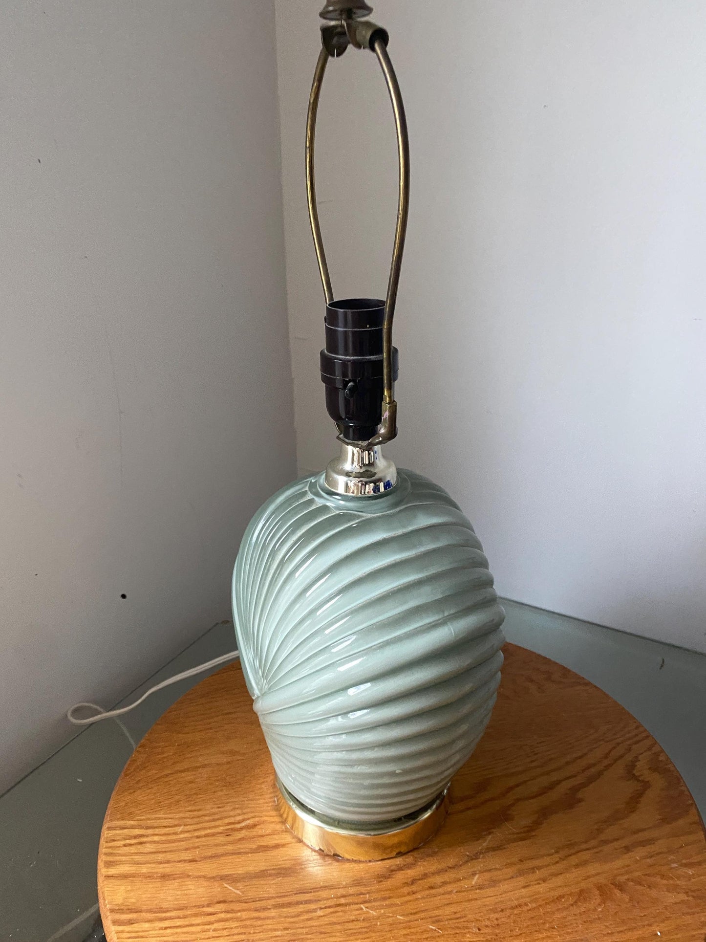 Small Retro 1980s Moss Green Art Deco Inspired Shell Table Lamp No Shade