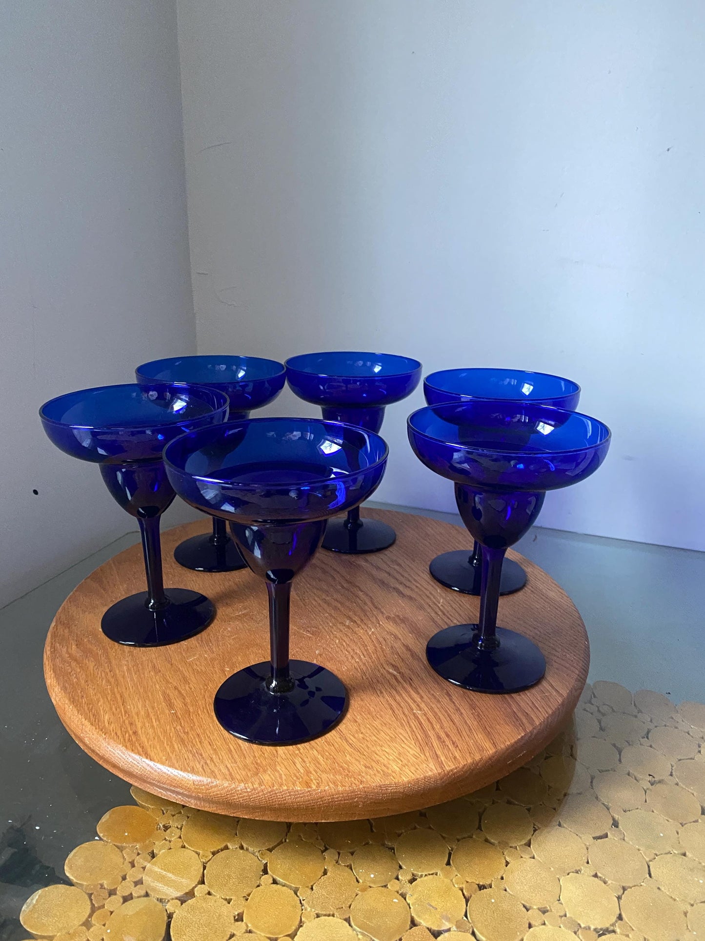 Vintage Set of 6 Cobalt Blue Margarita Cocktail Glasses