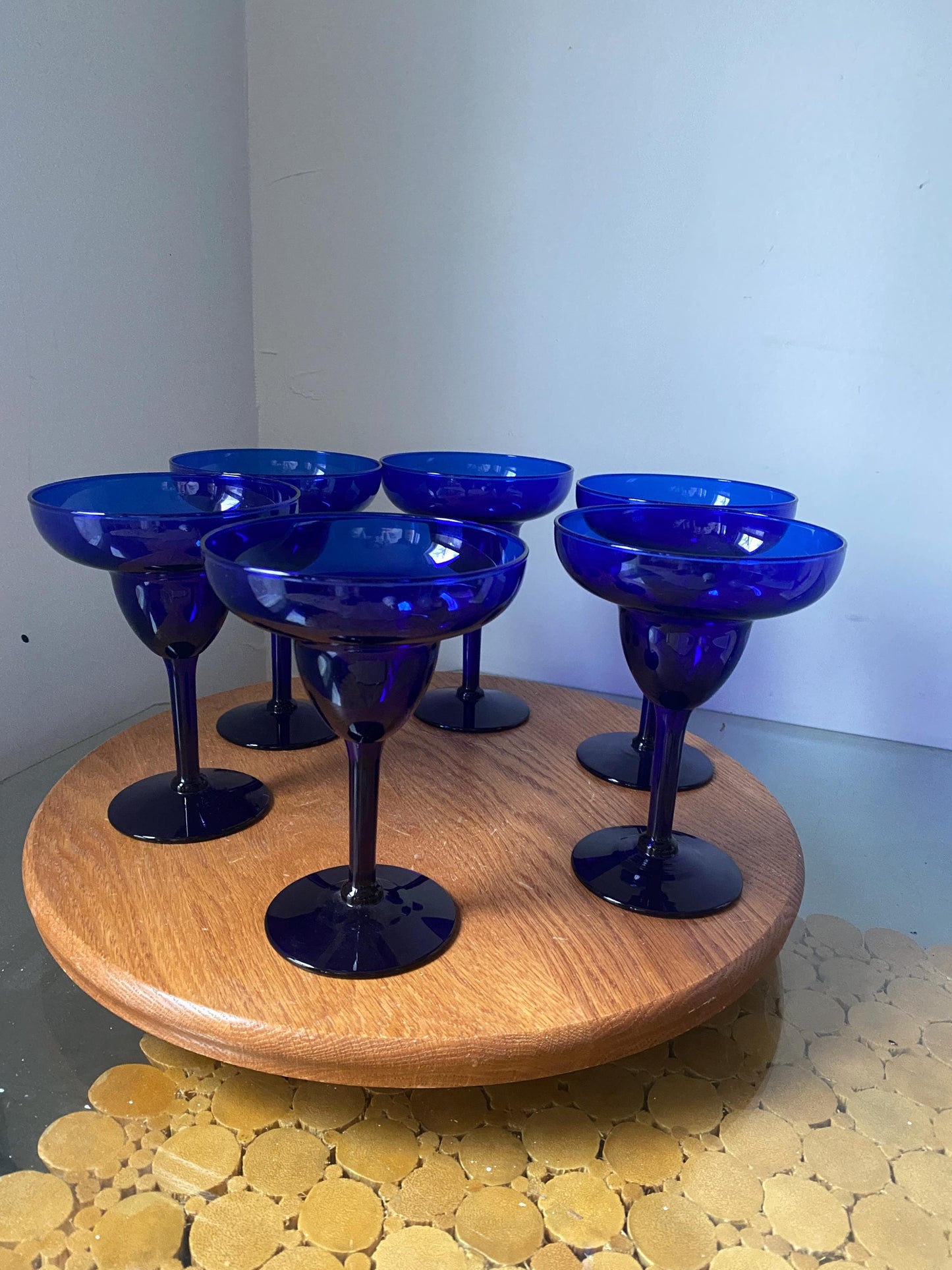 Vintage Set of 6 Cobalt Blue Margarita Cocktail Glasses
