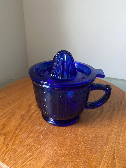 Vintage Cobalt Blue Hazel Atlas 2 Cup Measuring Pitcher and Reamer