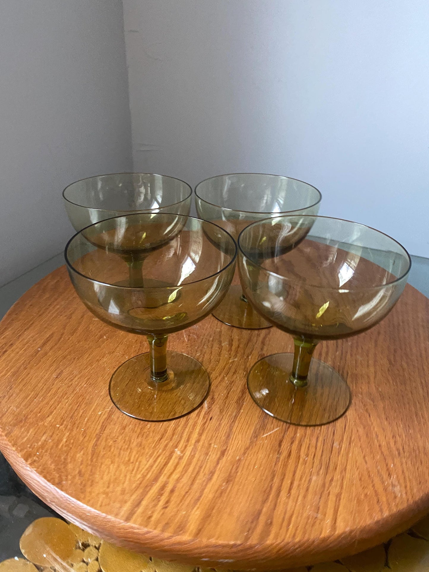 Set of 4 Short Vintage Olive Green Wine Glasses