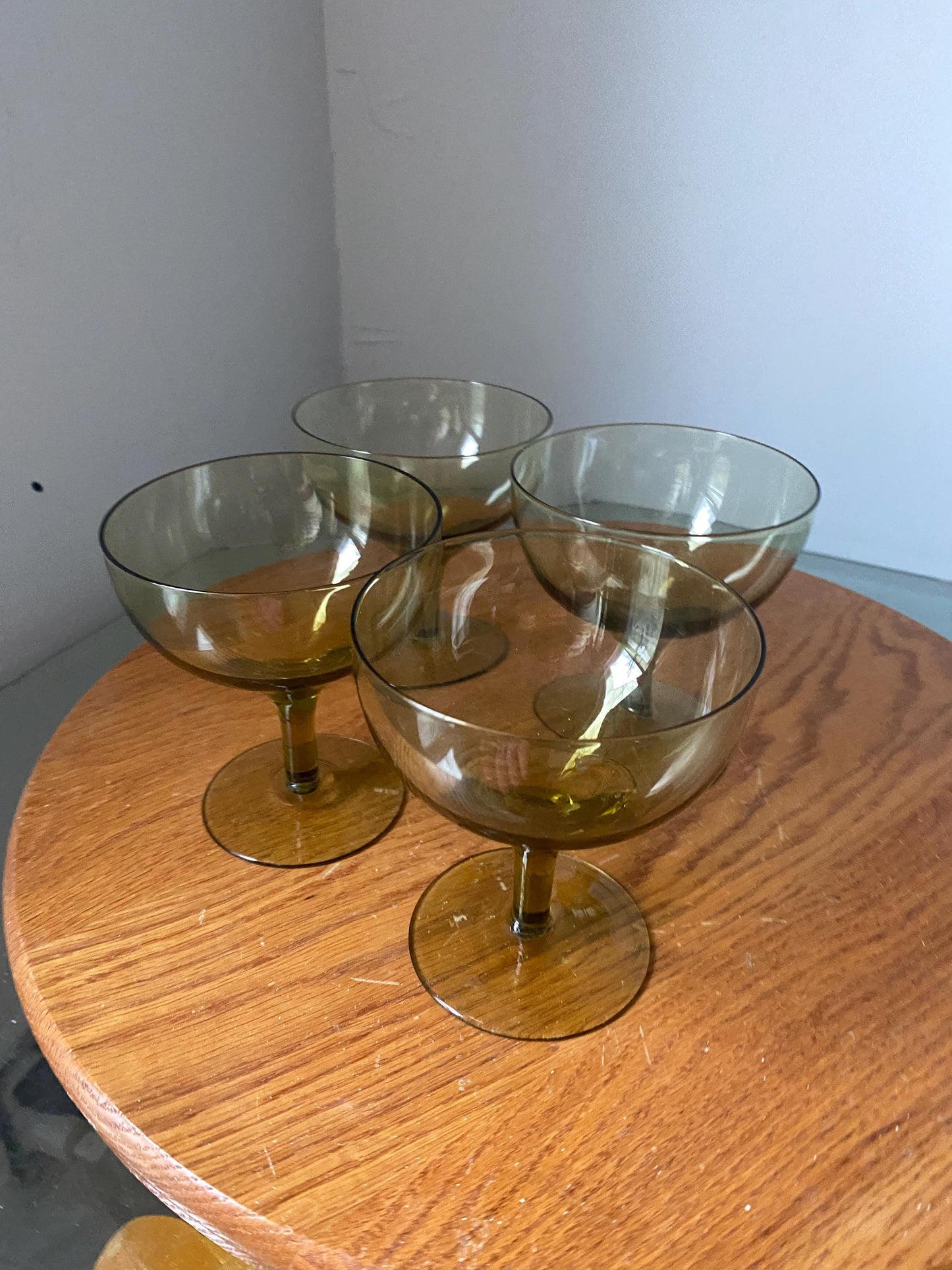 Set of 4 Short Vintage Olive Green Wine Glasses