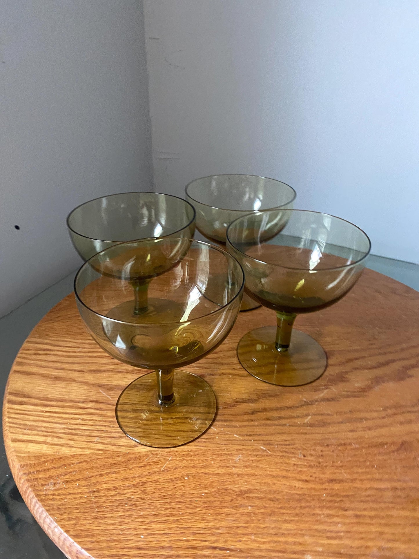 Set of 4 Short Vintage Olive Green Wine Glasses