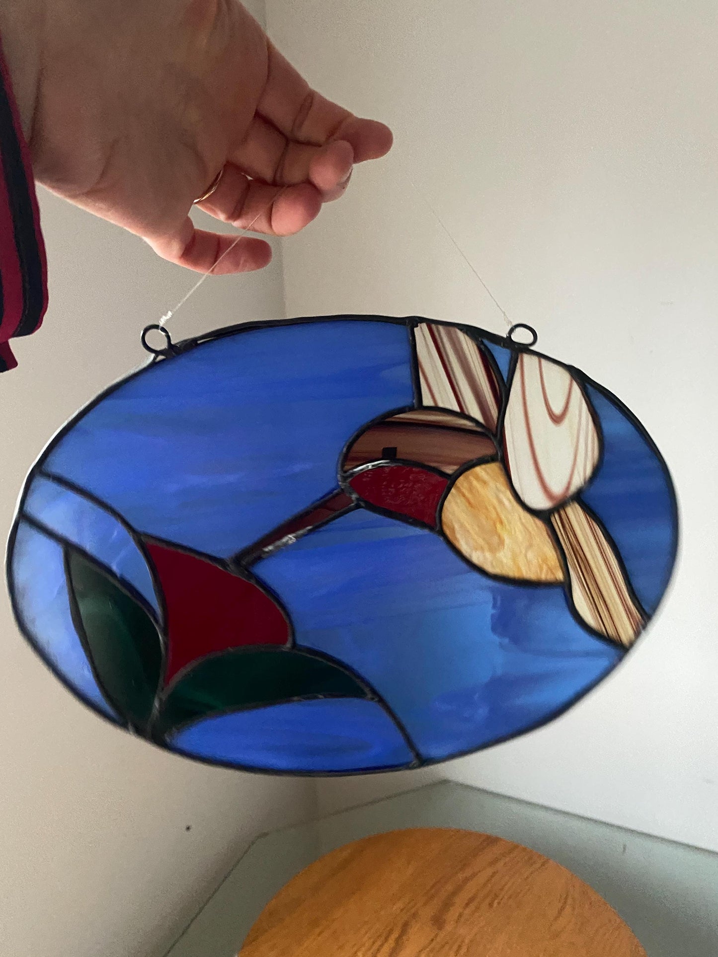Medium Handmade Hummingbird Stained Glass Sun Catcher