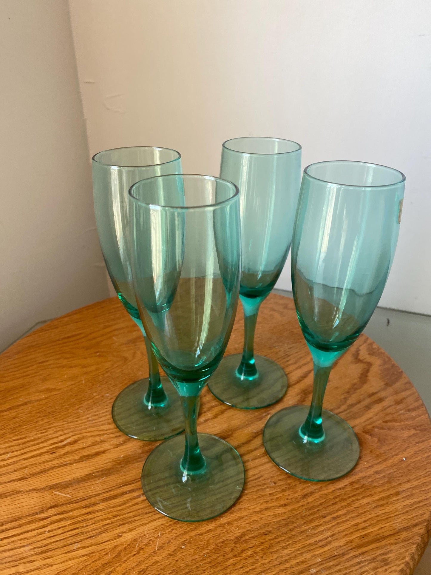 Vintage Set of 4 Aqua Blue Luminarc Champagne Flutes Made in France