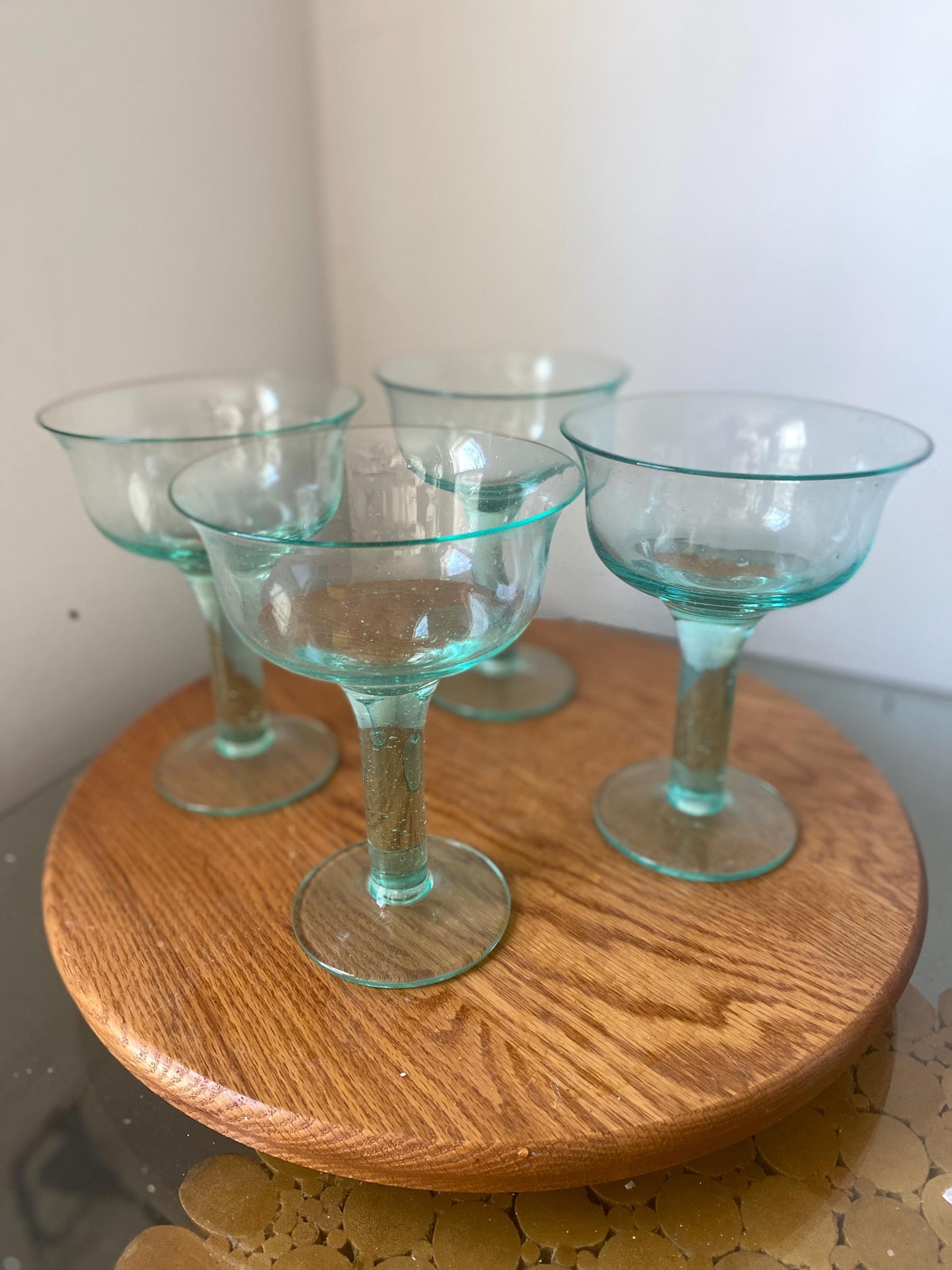 Vintage Set of 4 Tall Sea Bubble Glass Cocktail Glasses