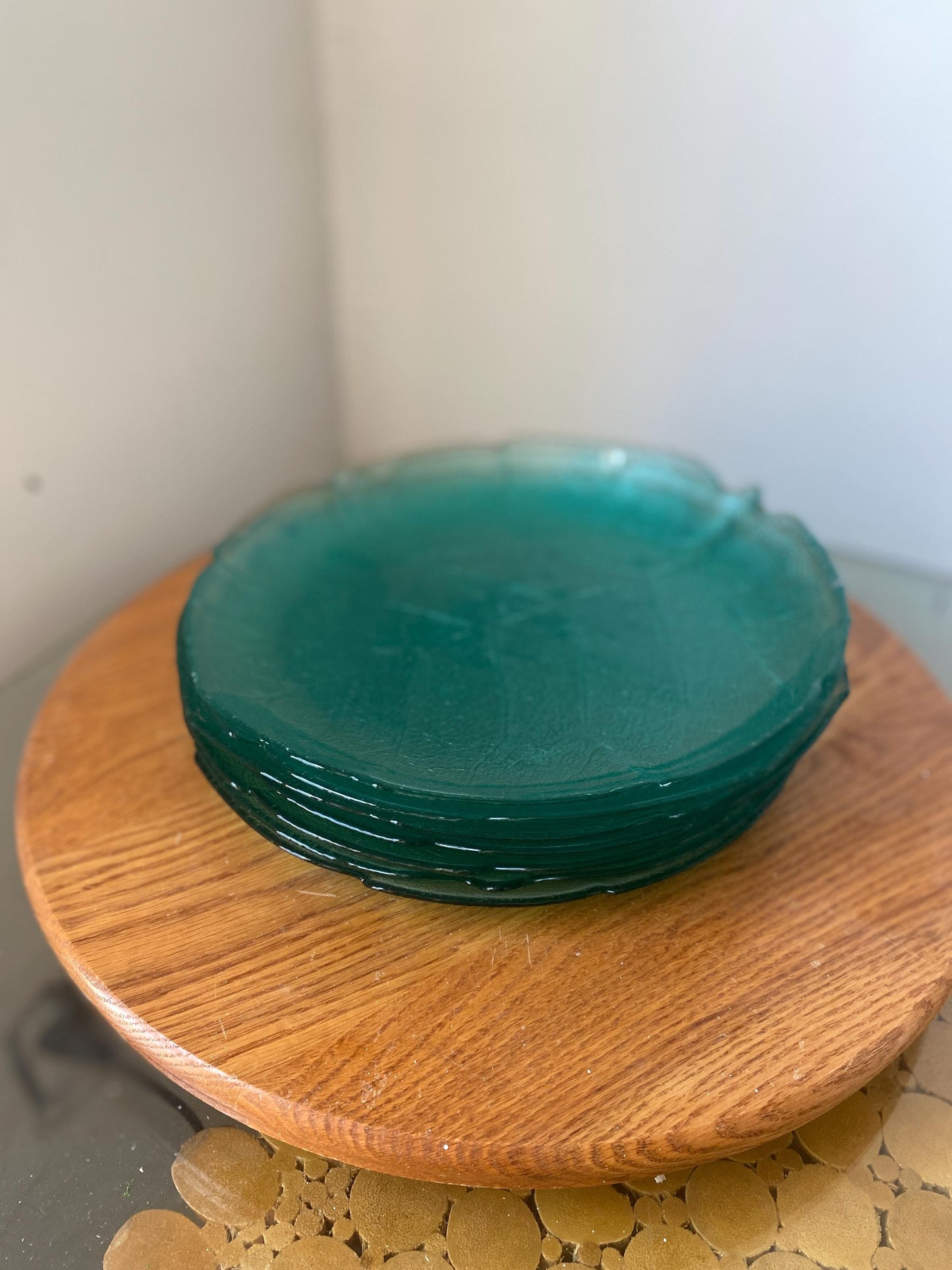 Set of 6 Arocoroc Teal Aspen Leaf Dinner Plates Made in France