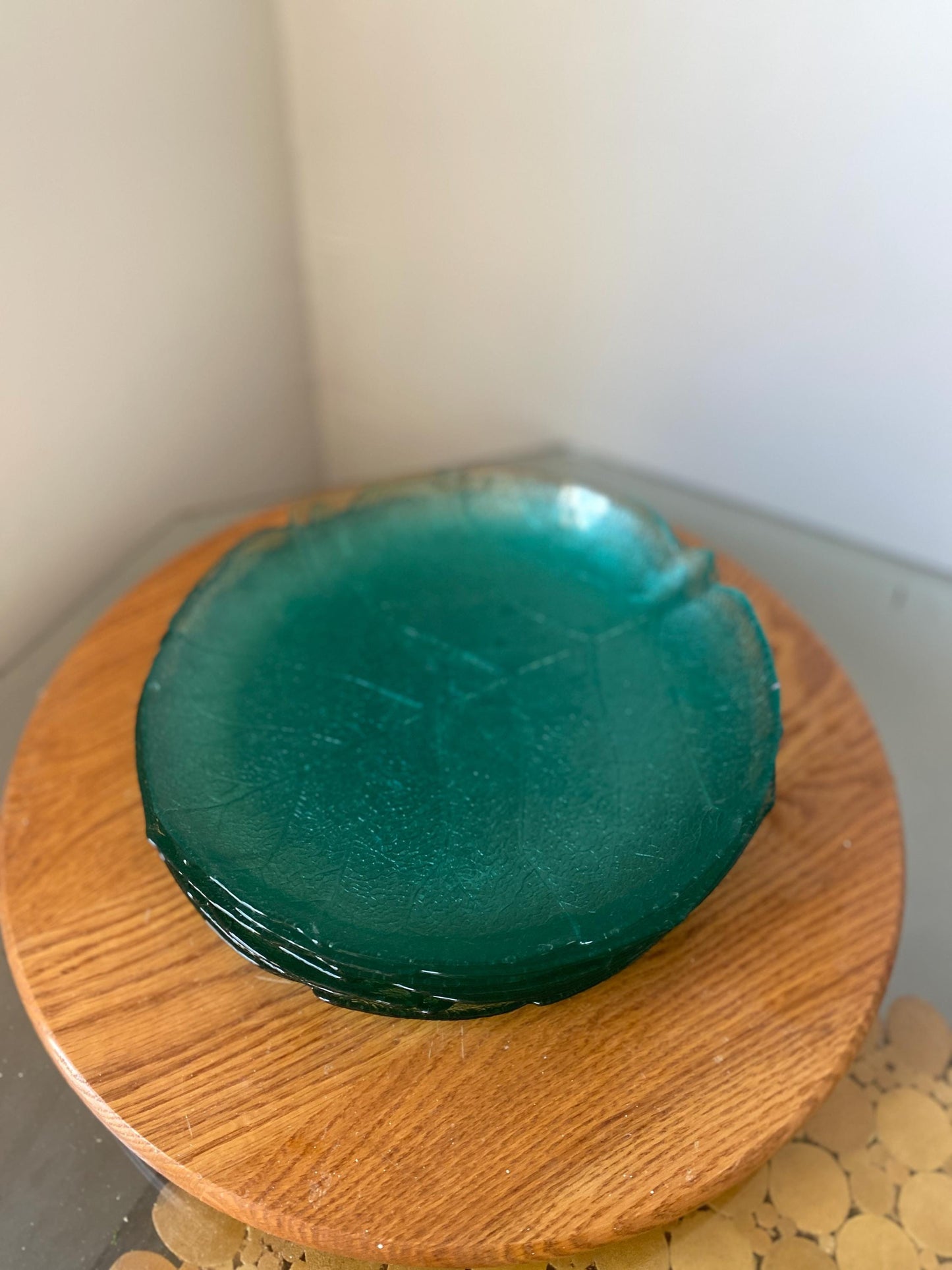 Set of 6 Arocoroc Teal Aspen Leaf Dinner Plates Made in France
