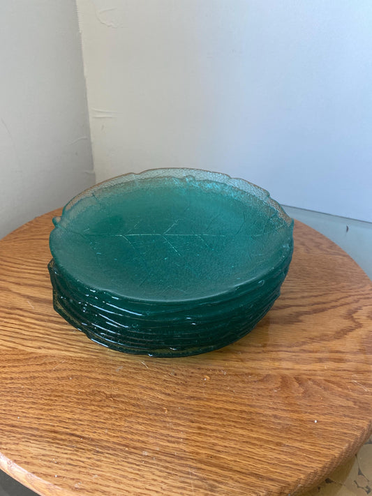 Set of 8 Arocoroc Teal Aspen Leaf Side Plates Made in France