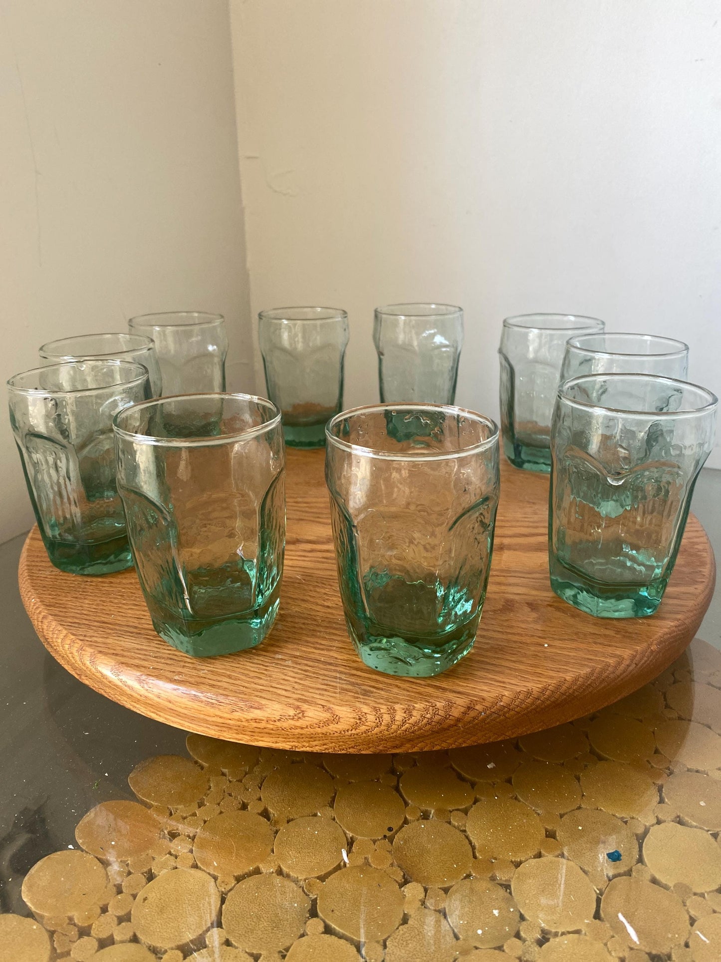 Set of 10 Retro Libbey Sea Glass Green Juice Glasses