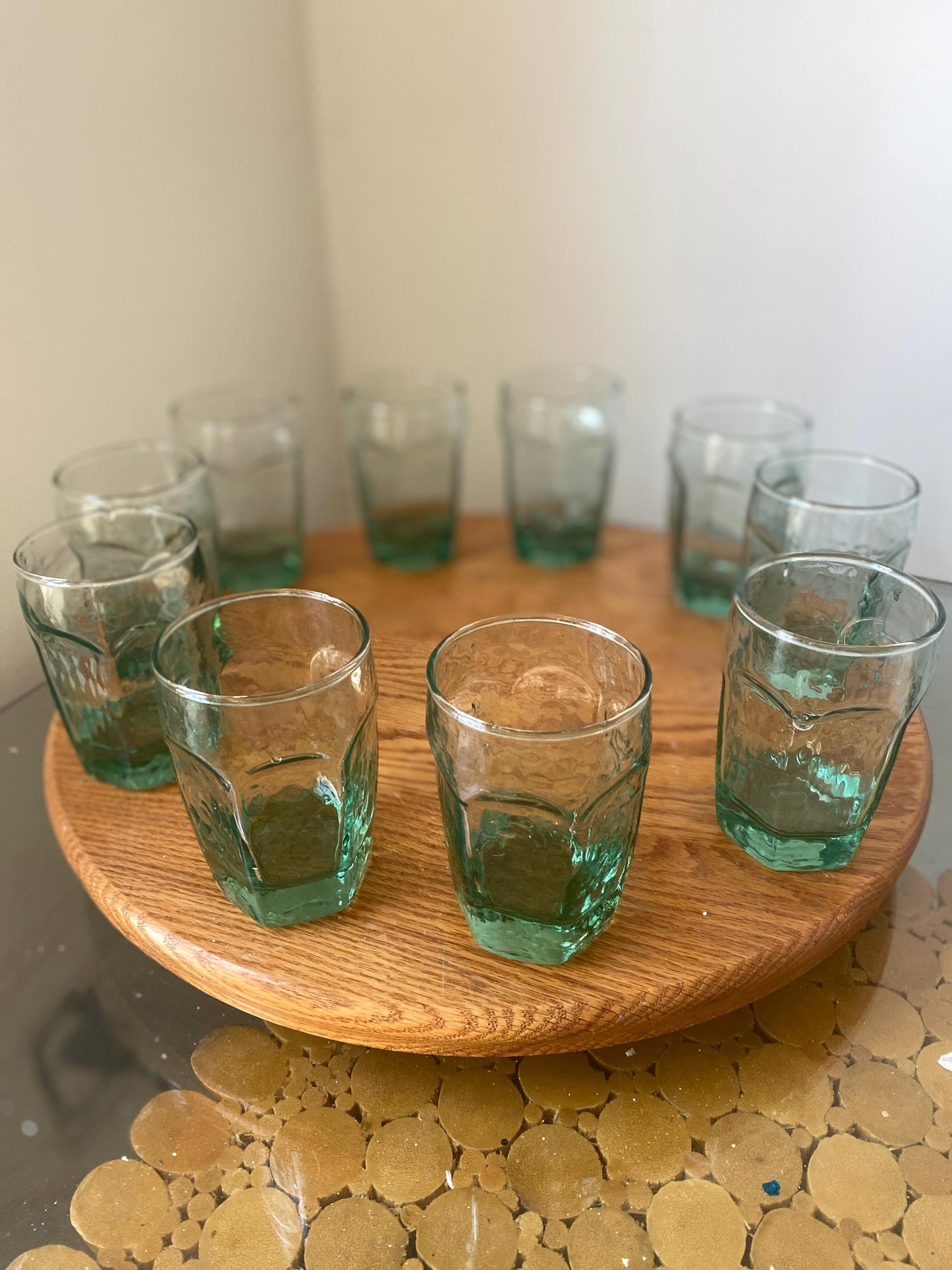 Set of 10 Retro Libbey Sea Glass Green Juice Glasses