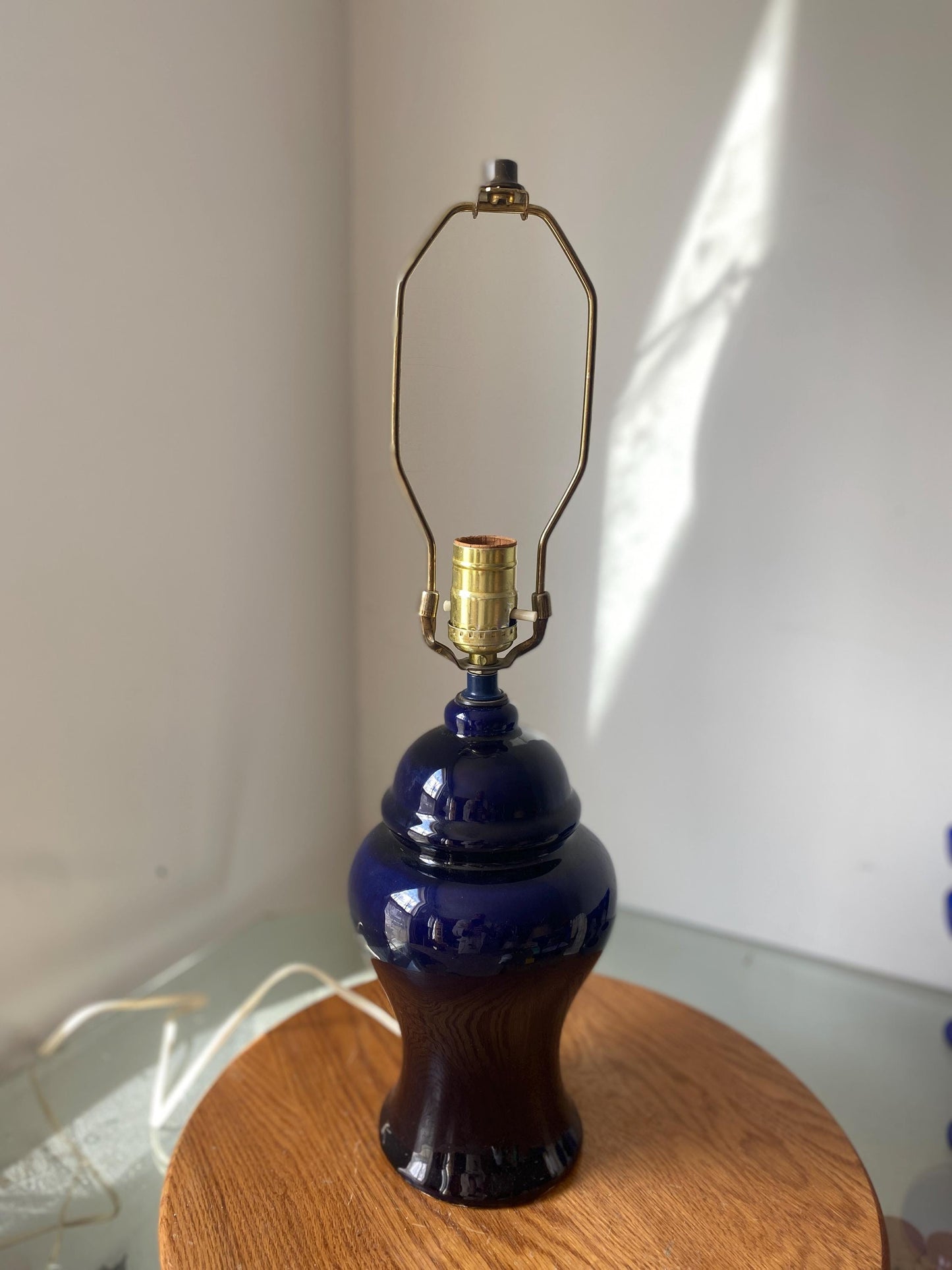 Vintage Medium Cobalt Blue Ceramic Ginger Jar Table Lamp No Shade
