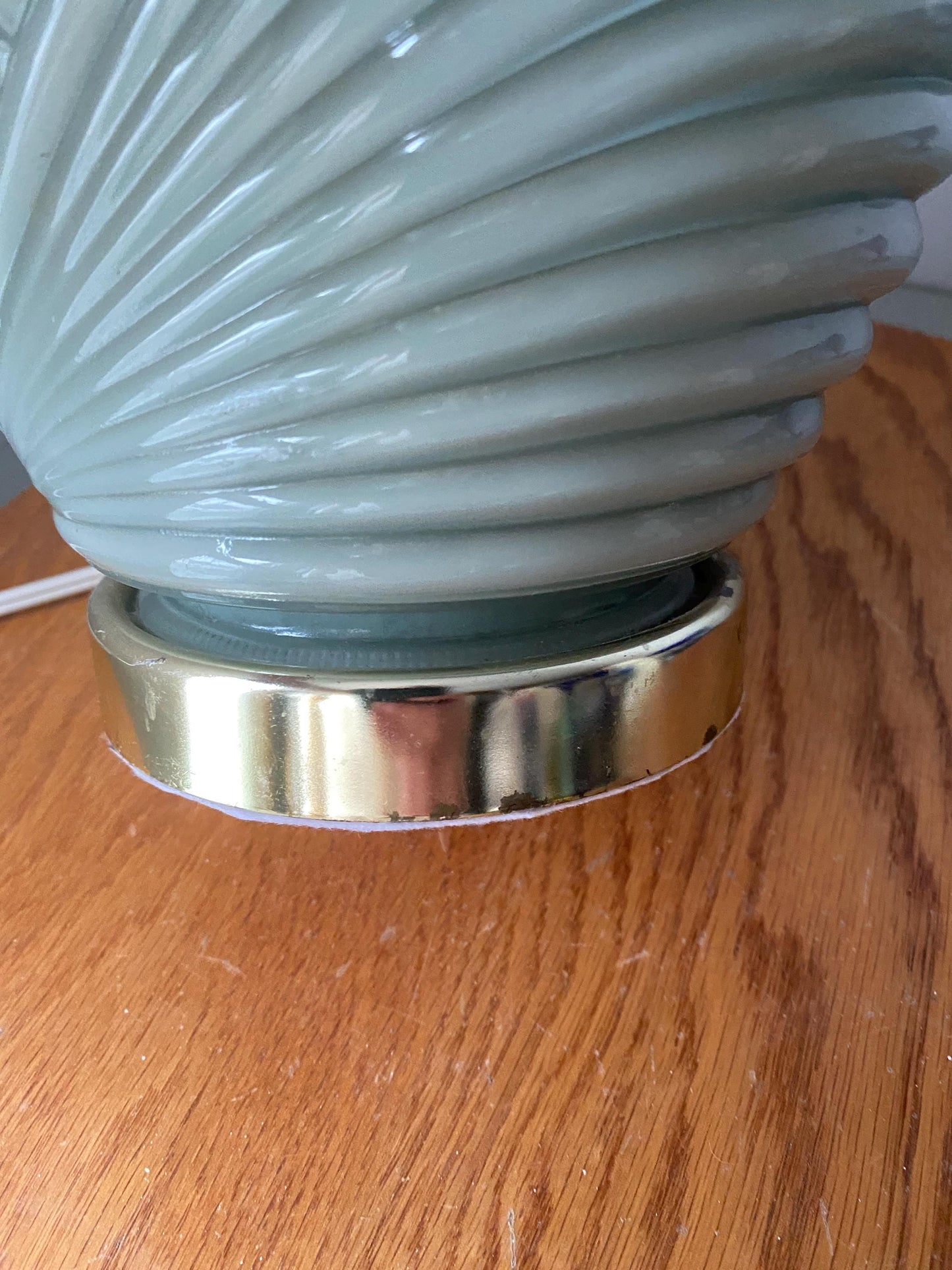 Small Retro 1980s Moss Green Art Deco Inspired Shell Table Lamp No Shade