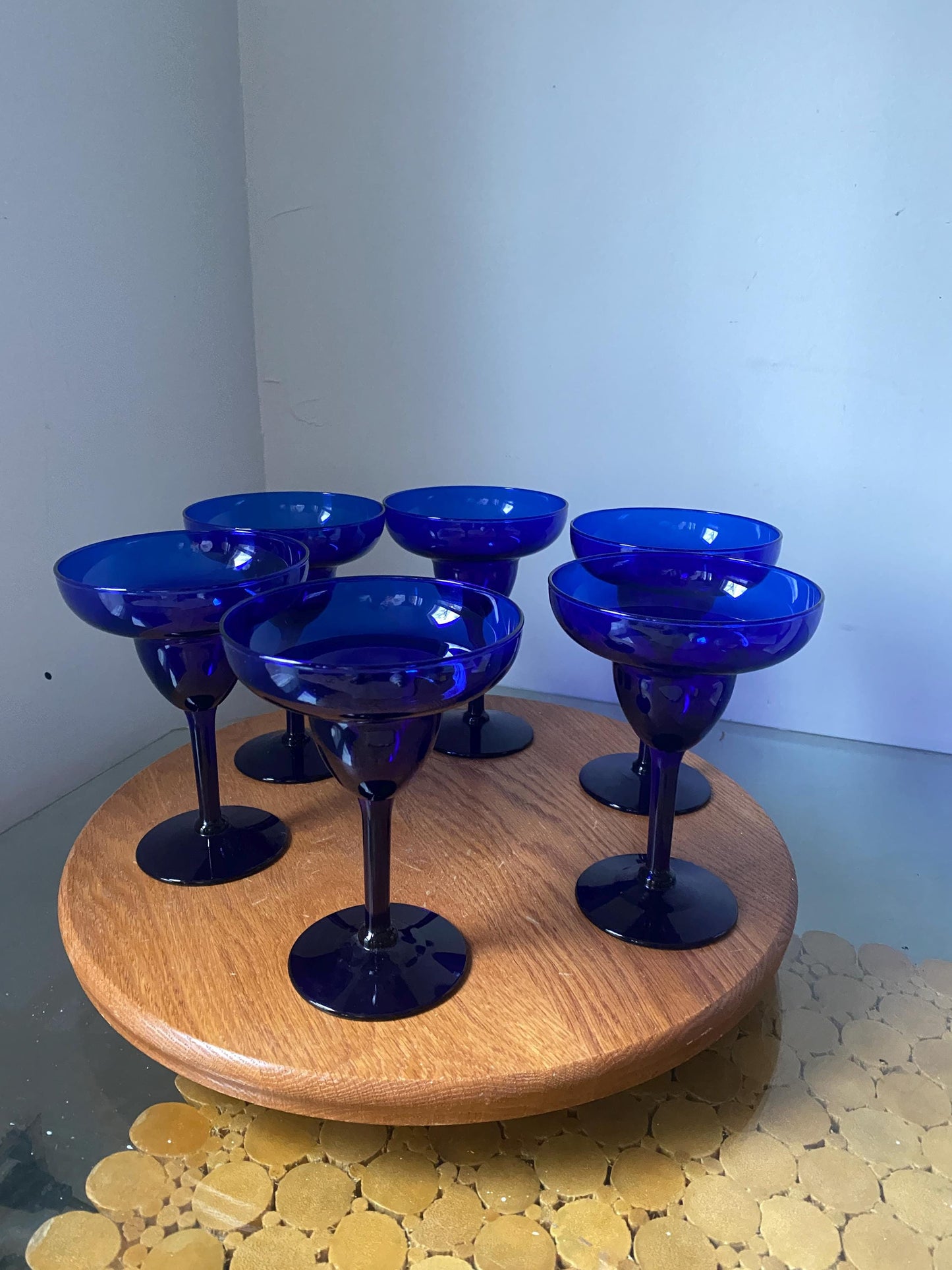 Vintage Set of 6 Cobalt Blue Margarita Cocktail Glasses