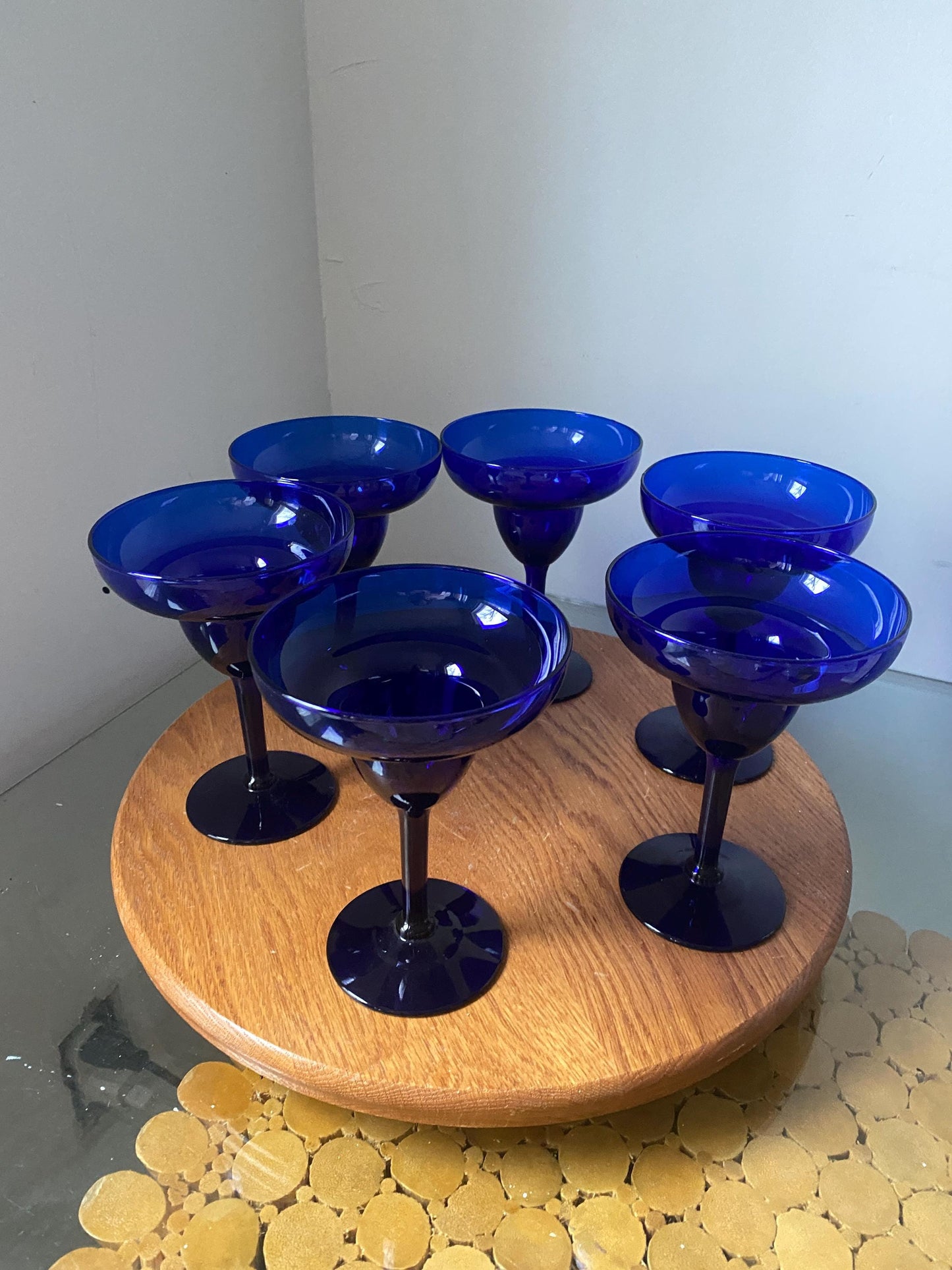 Vintage Set of 6 Cobalt Blue Margarita Cocktail Glasses