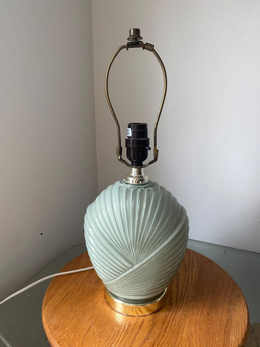 Small Retro 1980s Moss Green Art Deco Inspired Shell Table Lamp No Shade