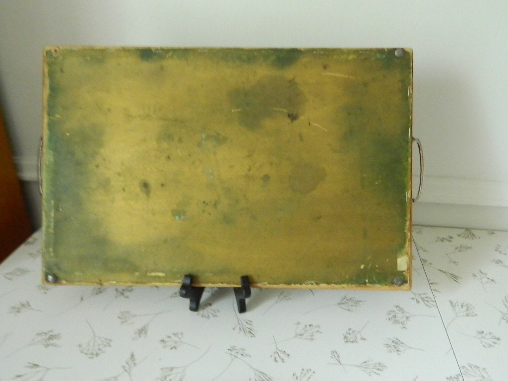 Retro Beachy Yellow Wood and Glass Serving Tray