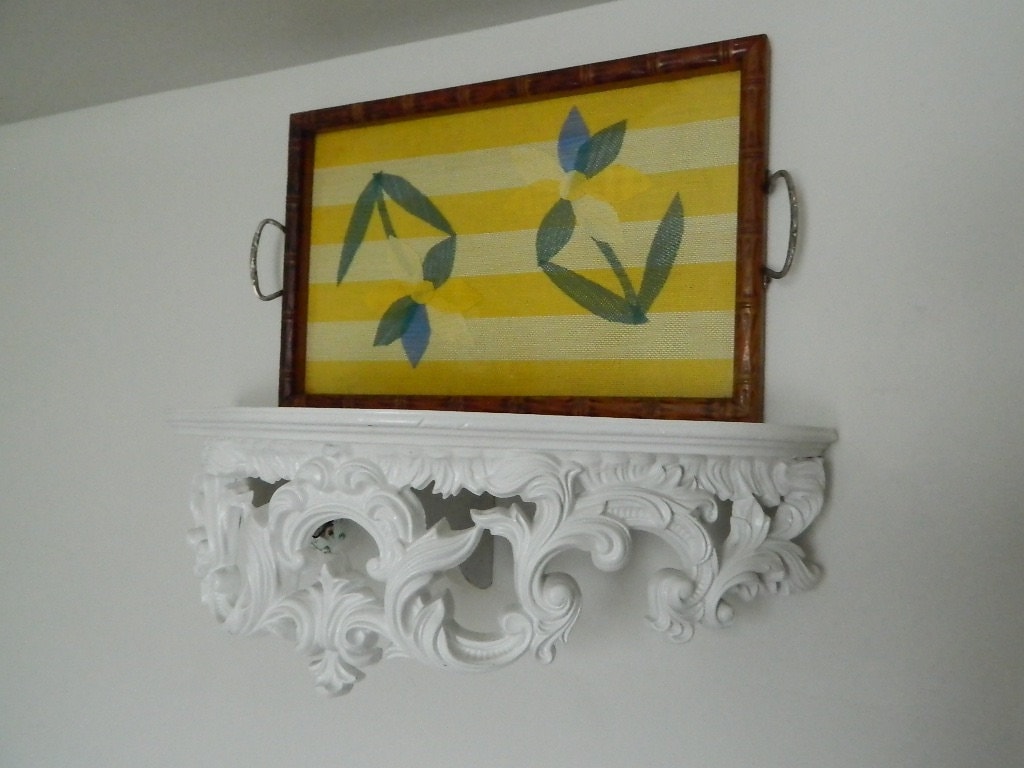 Retro Beachy Yellow Wood and Glass Serving Tray