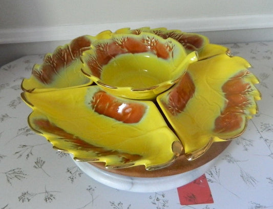 Mid Century Yellow  Rotating California Ceramic Relish//Snack Tray,