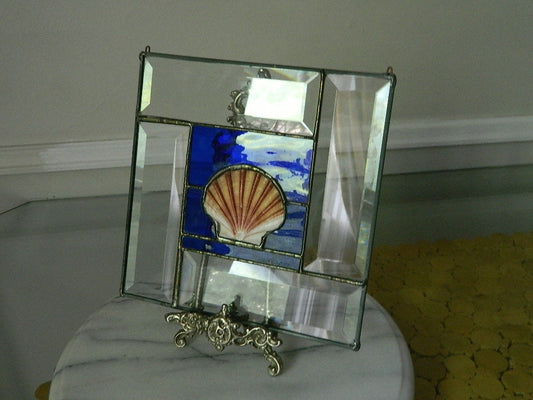 Handmade Bevelled Glass and Cobalt Glass and Seashell Sun Catcher