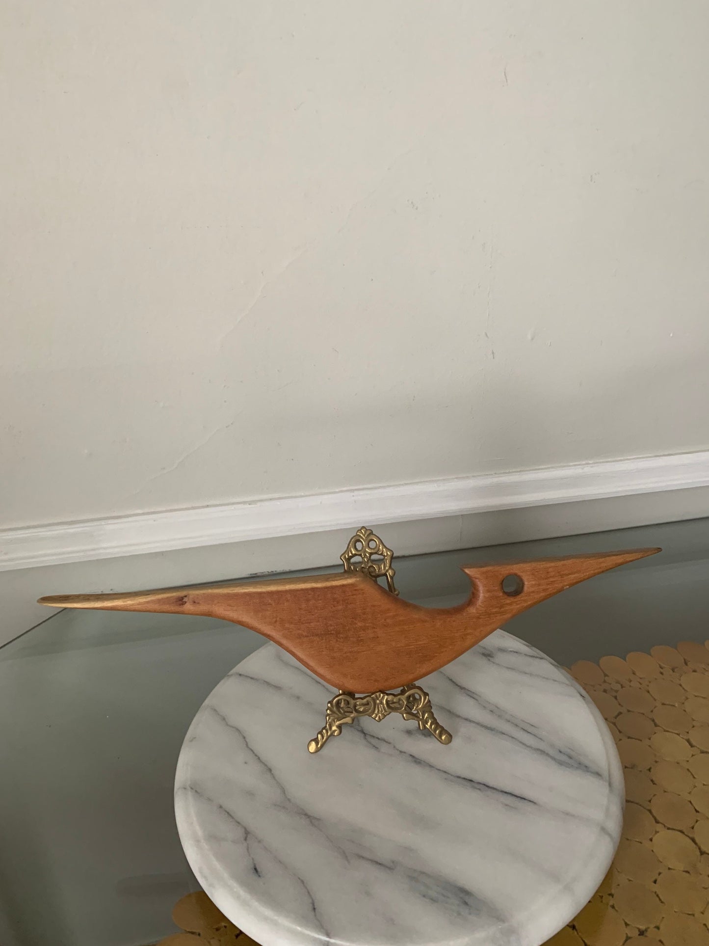 Long Retro Hand Carved Wood Bird