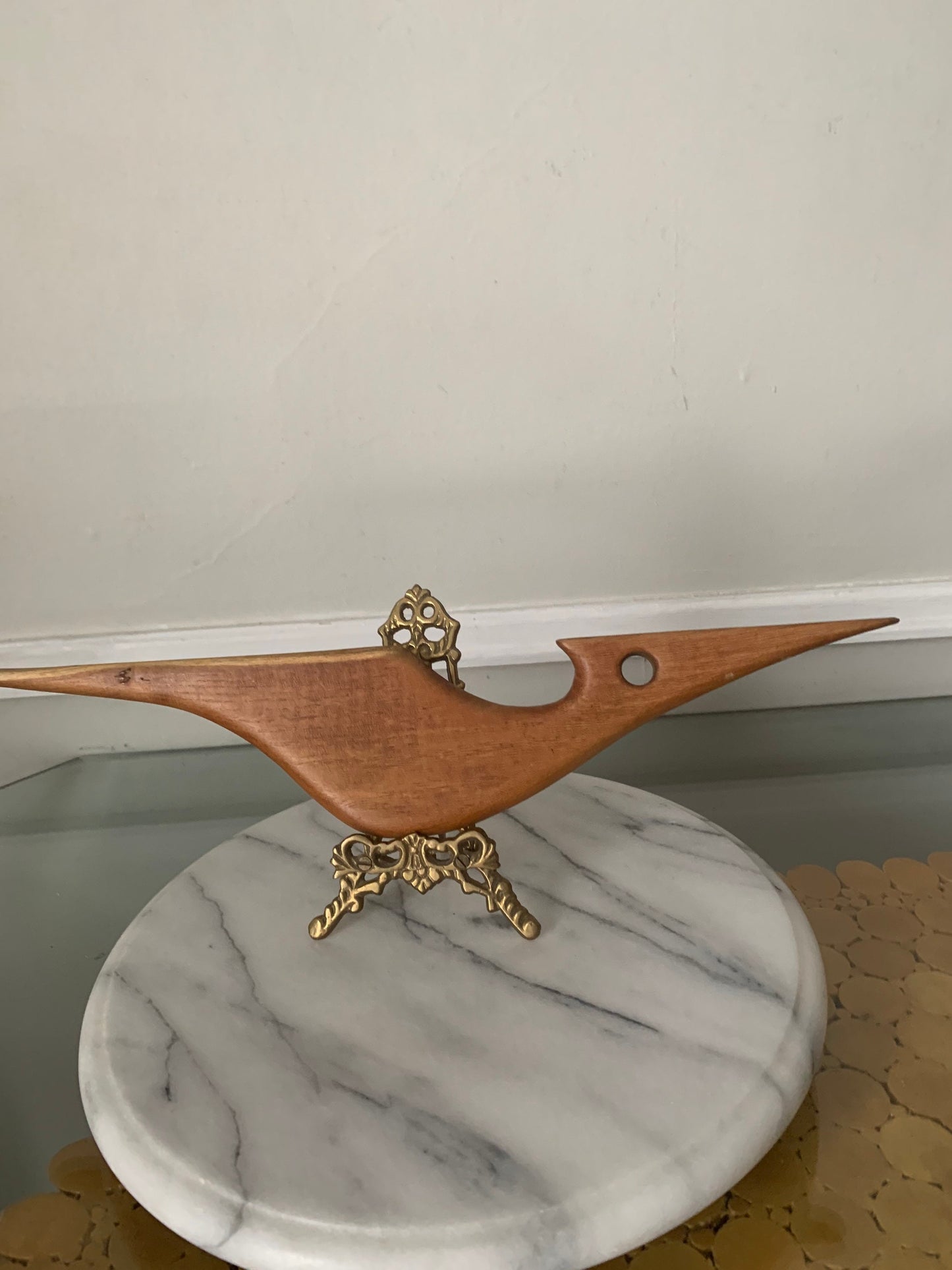 Long Retro Hand Carved Wood Bird