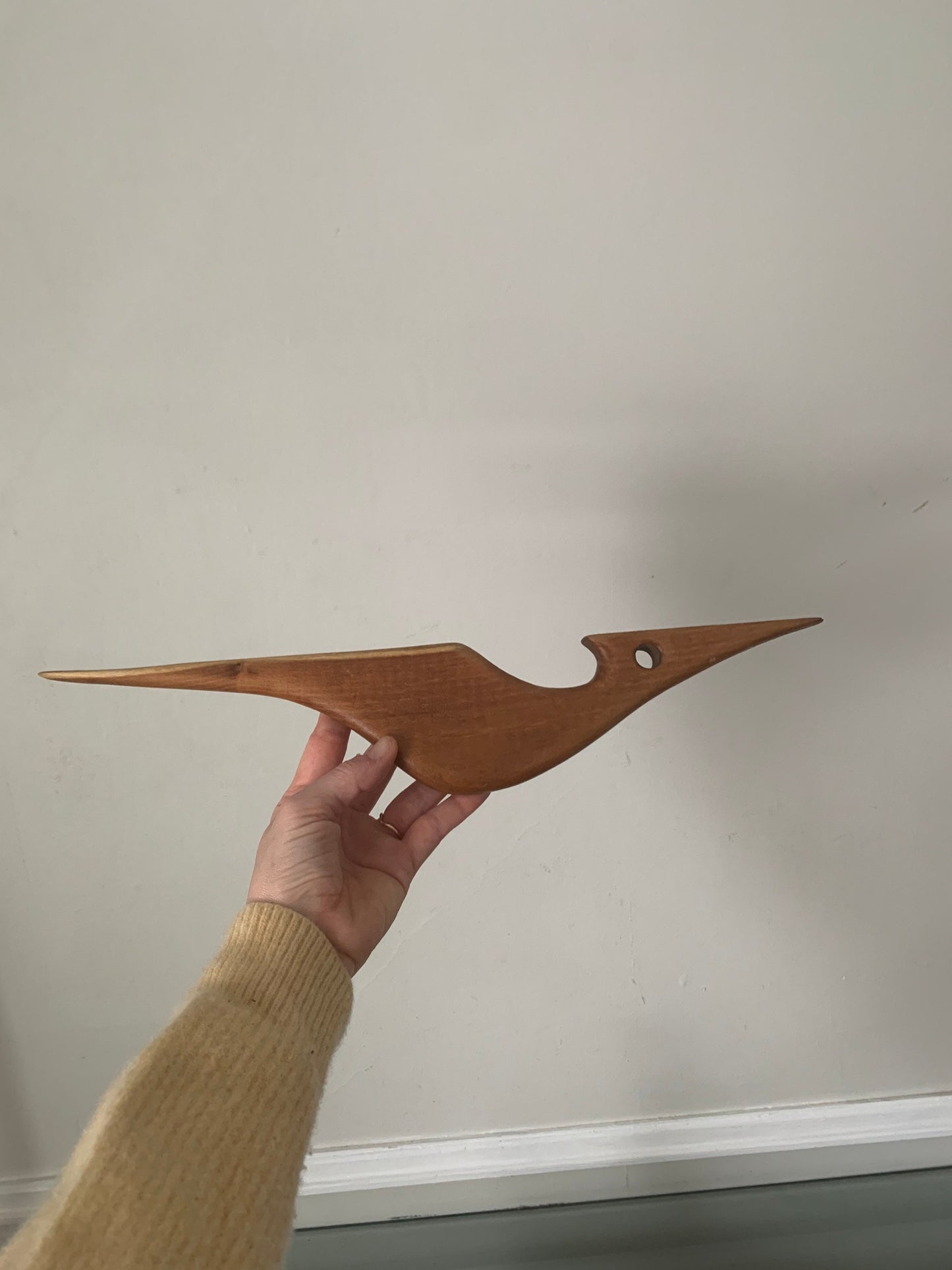 Long Retro Hand Carved Wood Bird