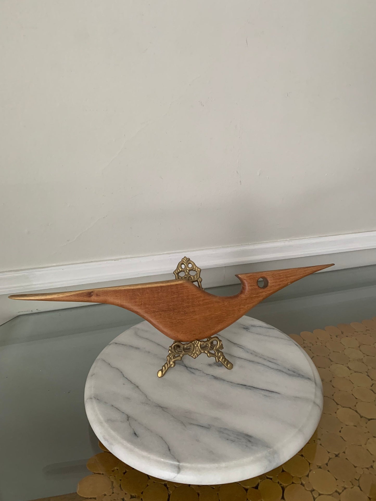 Long Retro Hand Carved Wood Bird