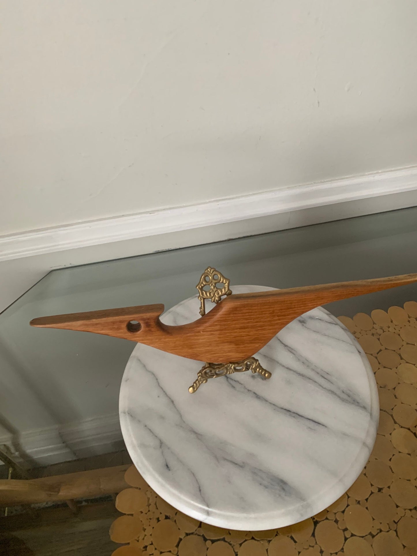 Long Retro Hand Carved Wood Bird