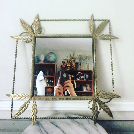 Vintage Square Brass Leaf Mirror