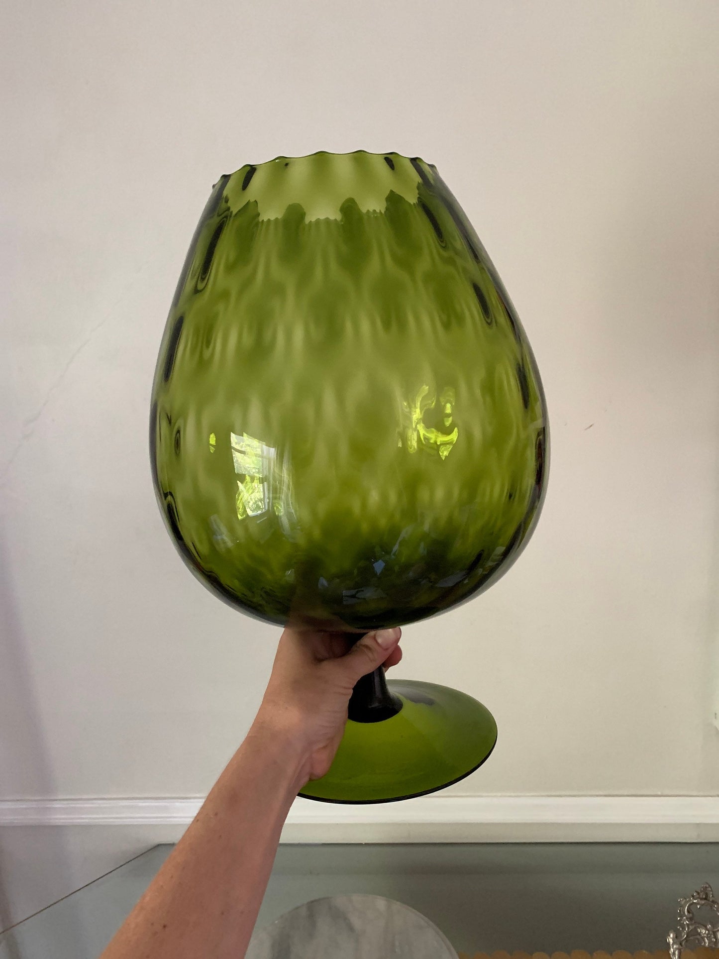 HUGE MCM Green Footed Glass Vase