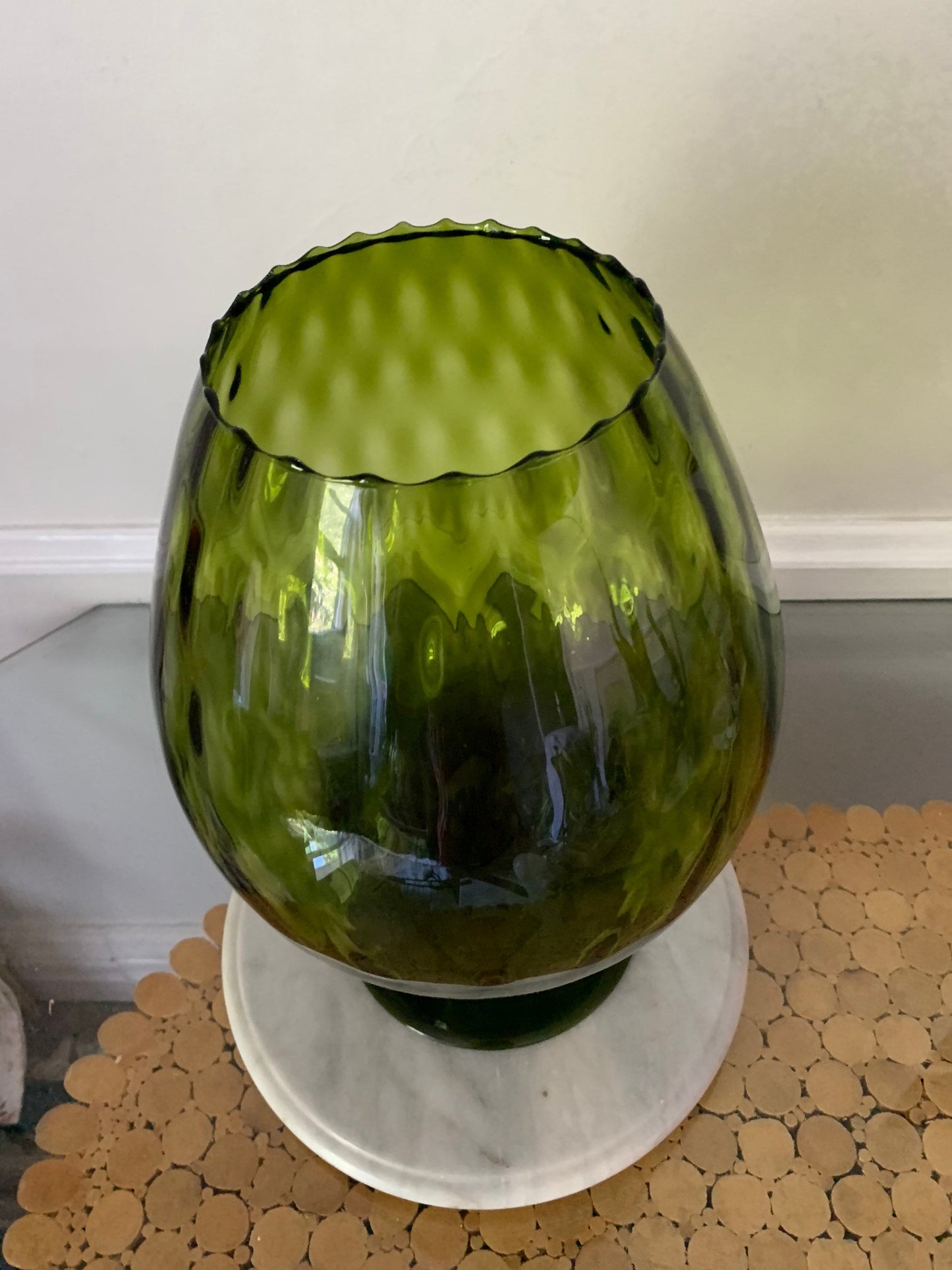 HUGE MCM Green Footed Glass Vase