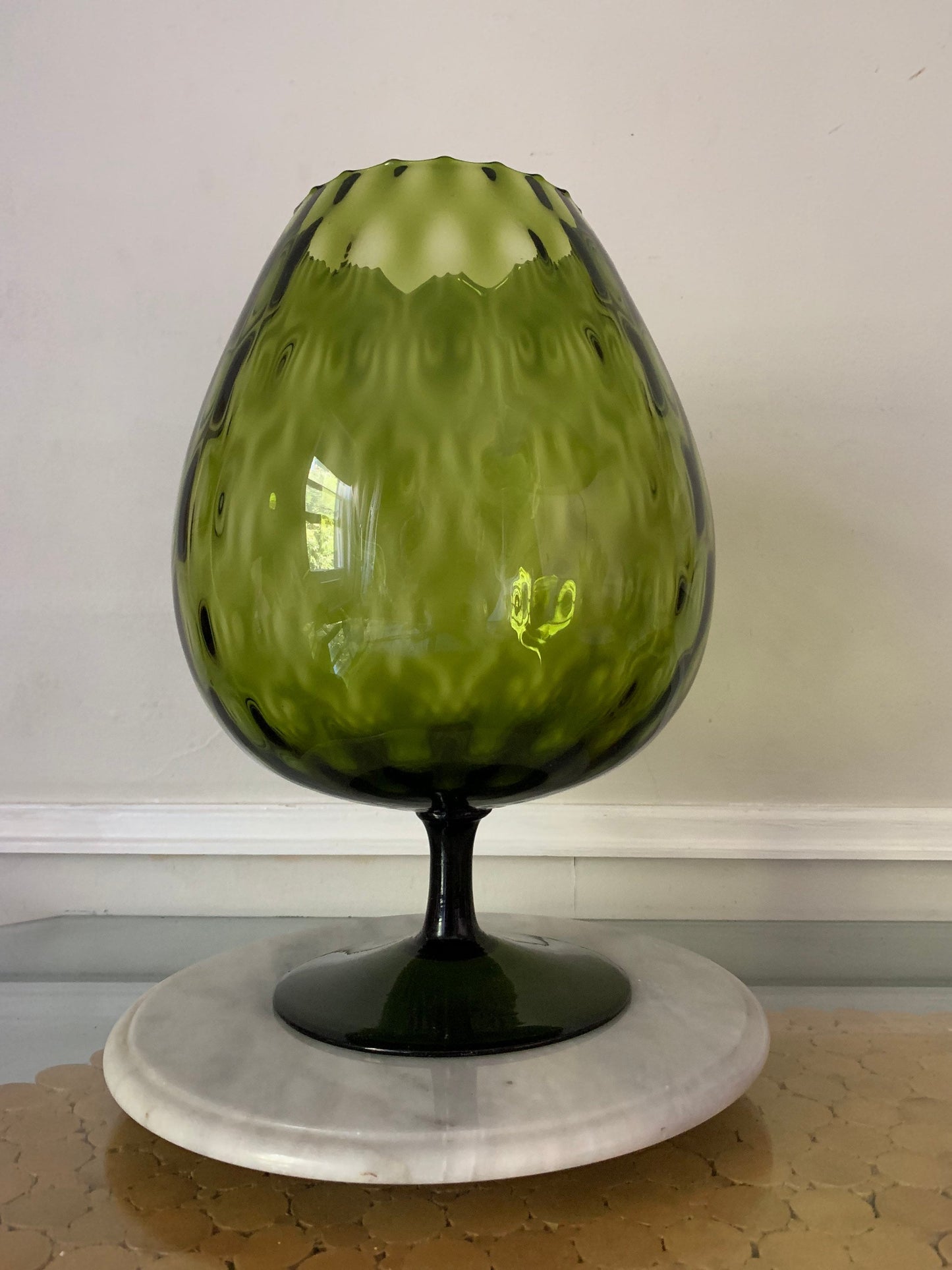 HUGE MCM Green Footed Glass Vase