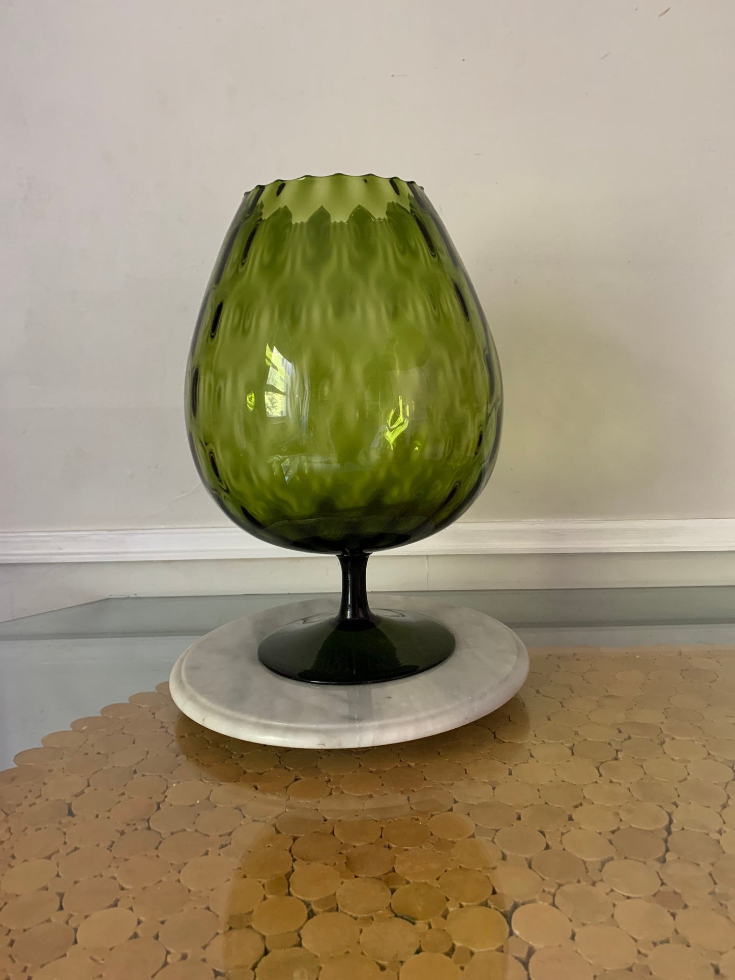 HUGE MCM Green Footed Glass Vase