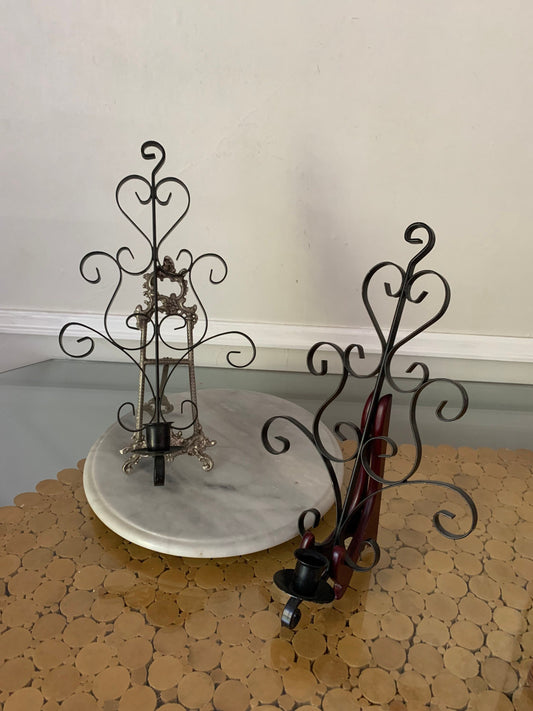 MCM Pair Vintage Dark  Wrought Iron Scroll Candle Wall Sconces