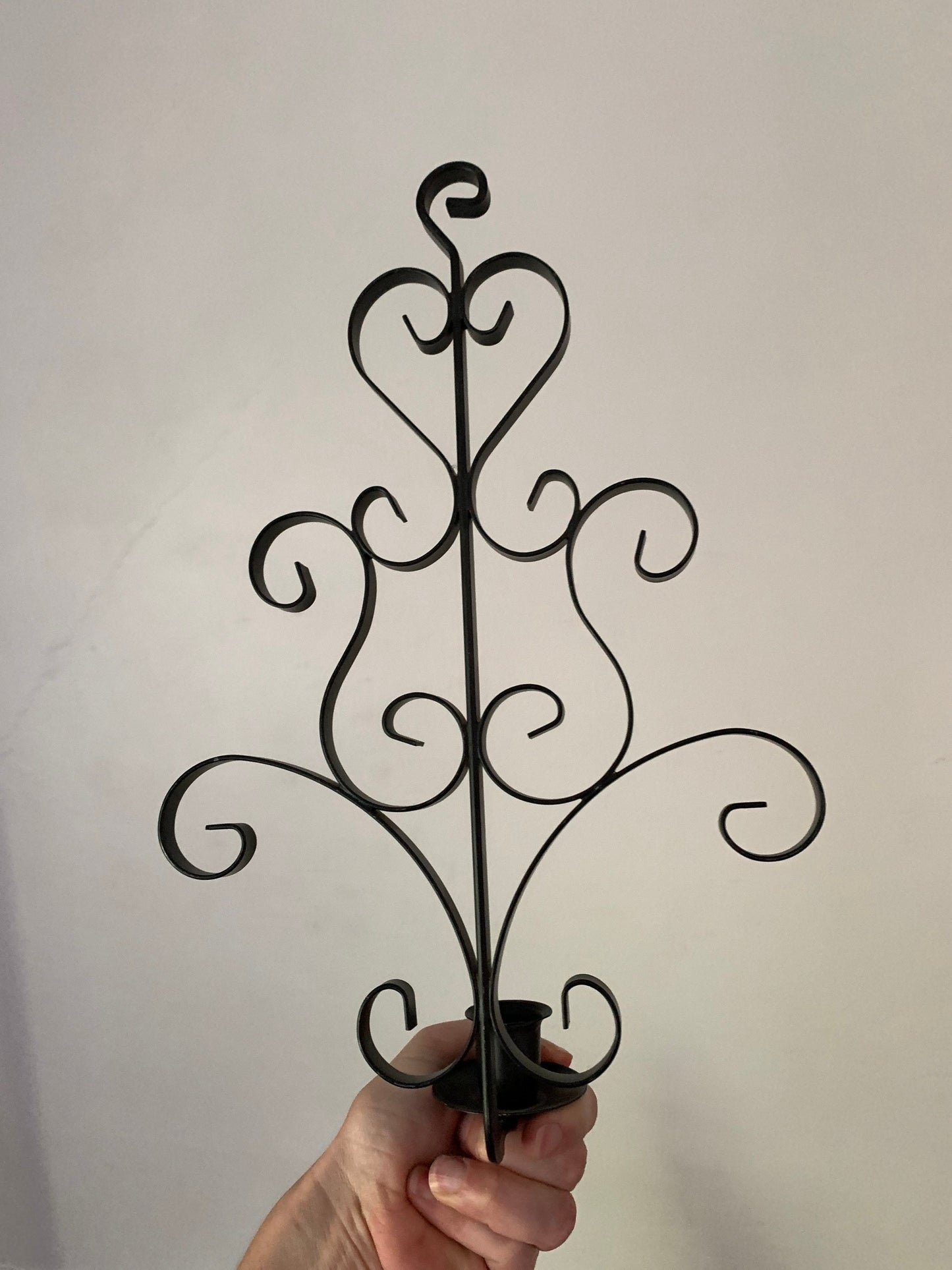 MCM Pair Vintage Dark  Wrought Iron Scroll Candle Wall Sconces