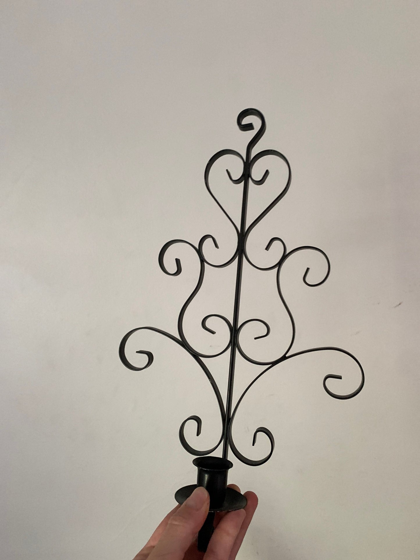 MCM Pair Vintage Dark  Wrought Iron Scroll Candle Wall Sconces