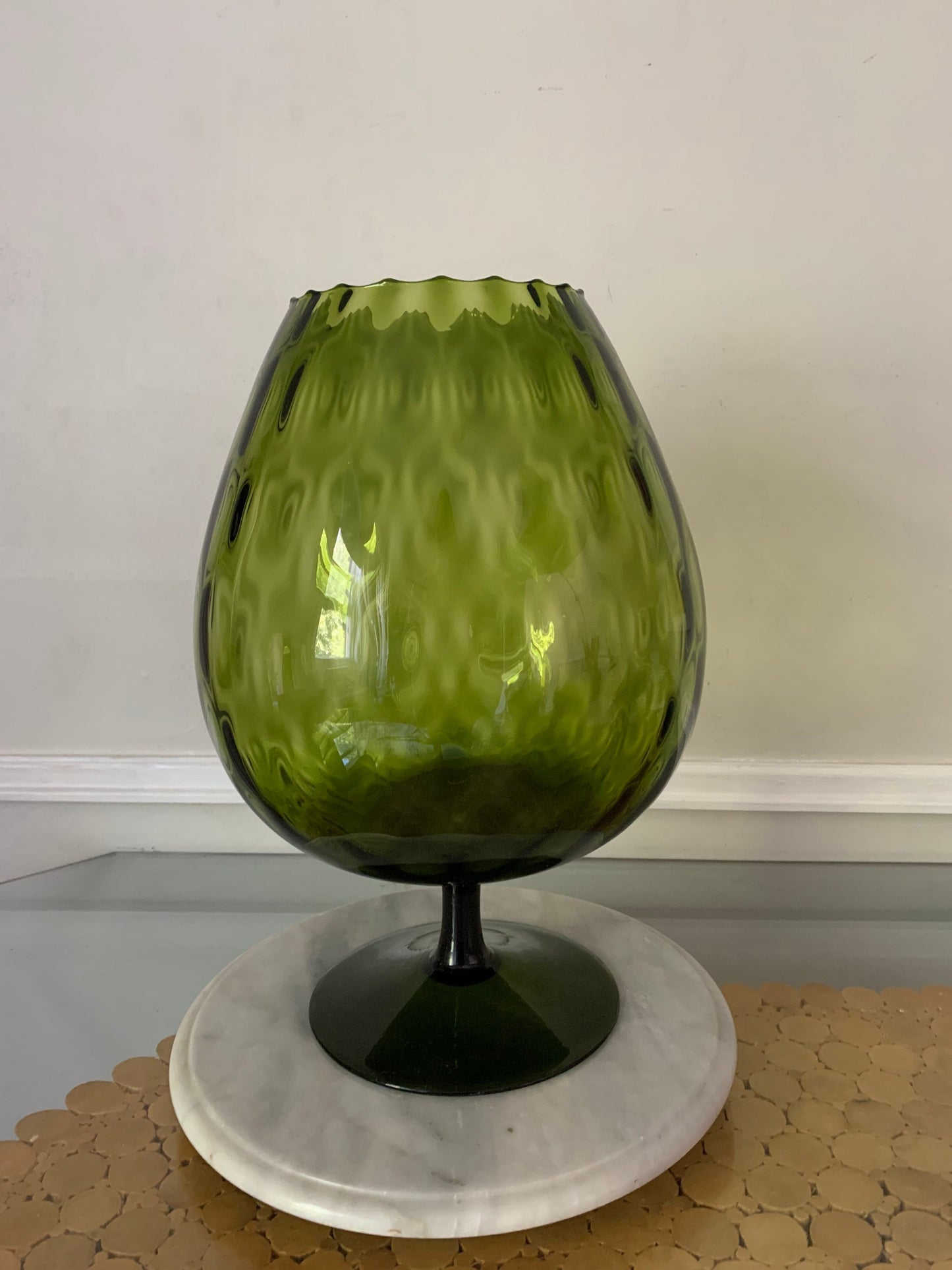 HUGE MCM Green Footed Glass Vase