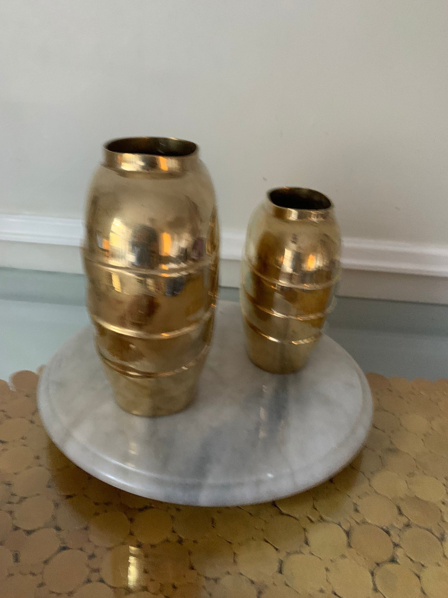 Pair of Retro Solid Brass Art Deco Inspired Shell Vases