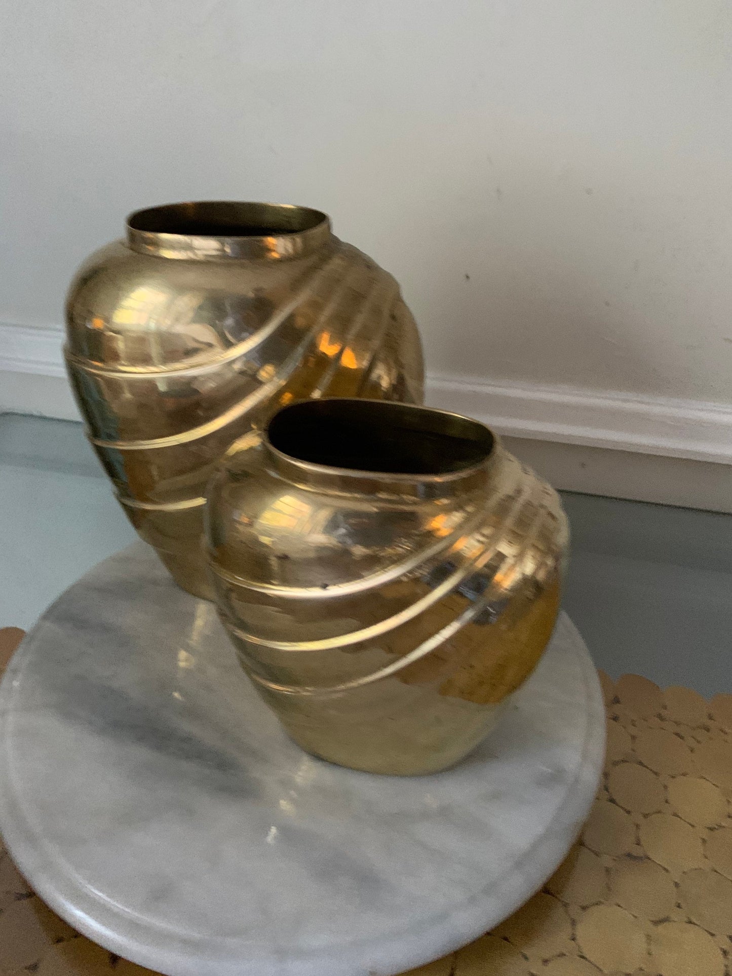 Pair of Retro Solid Brass Art Deco Inspired Shell Vases