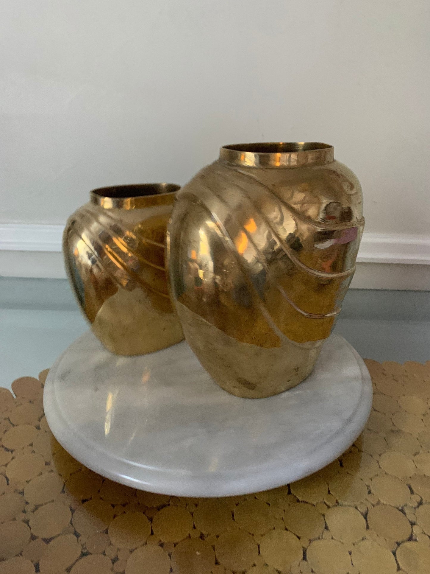 Pair of Retro Solid Brass Art Deco Inspired Shell Vases