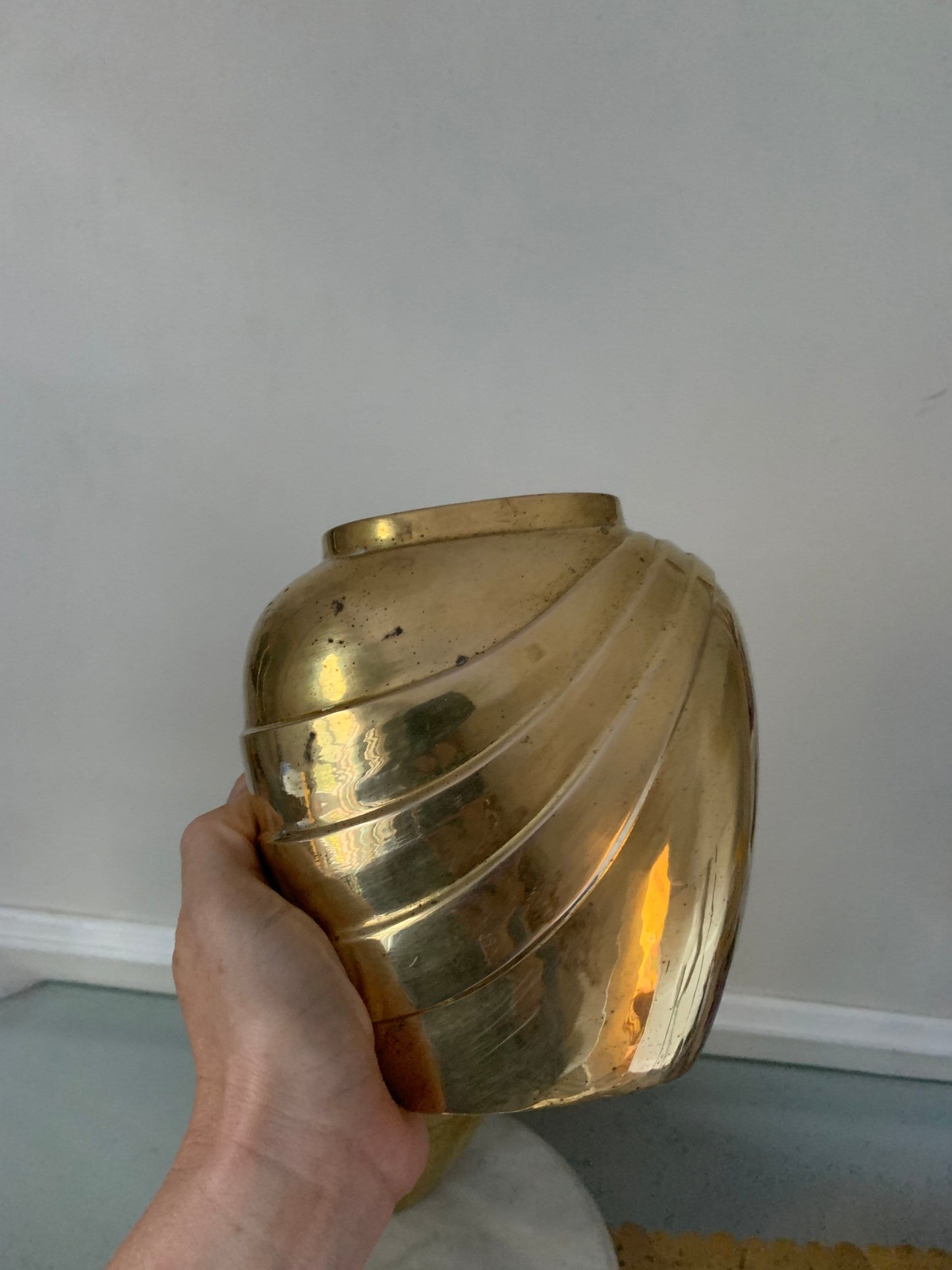 Pair of Retro Solid Brass Art Deco Inspired Shell Vases