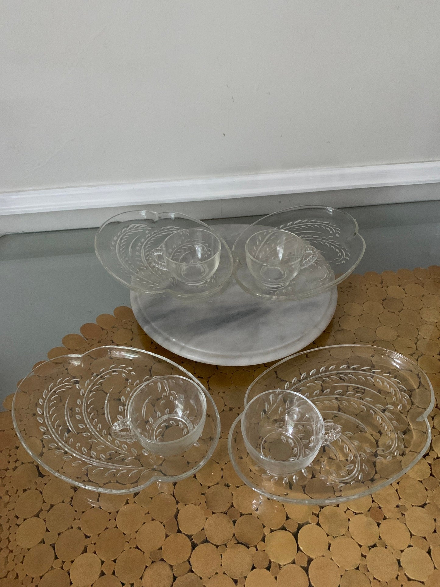 Set of 4 Vintage Federal Glass Hospitality Serva Snack Snack Sets 2 Sets Available