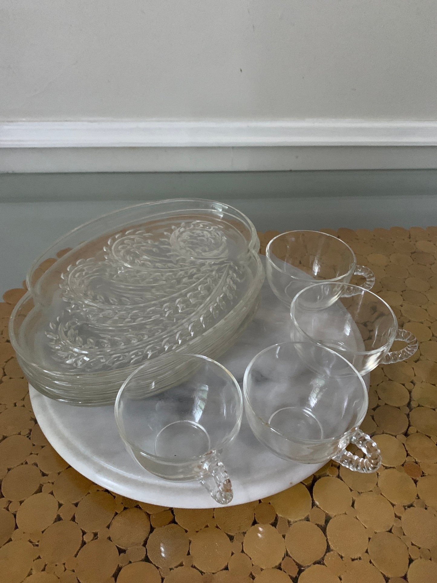 Set of 4 Vintage Federal Glass Hospitality Serva Snack Snack Sets 2 Sets Available