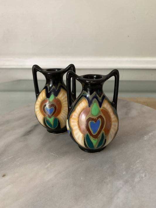 Pair of Double Handled Elita Heart Pottery Vases