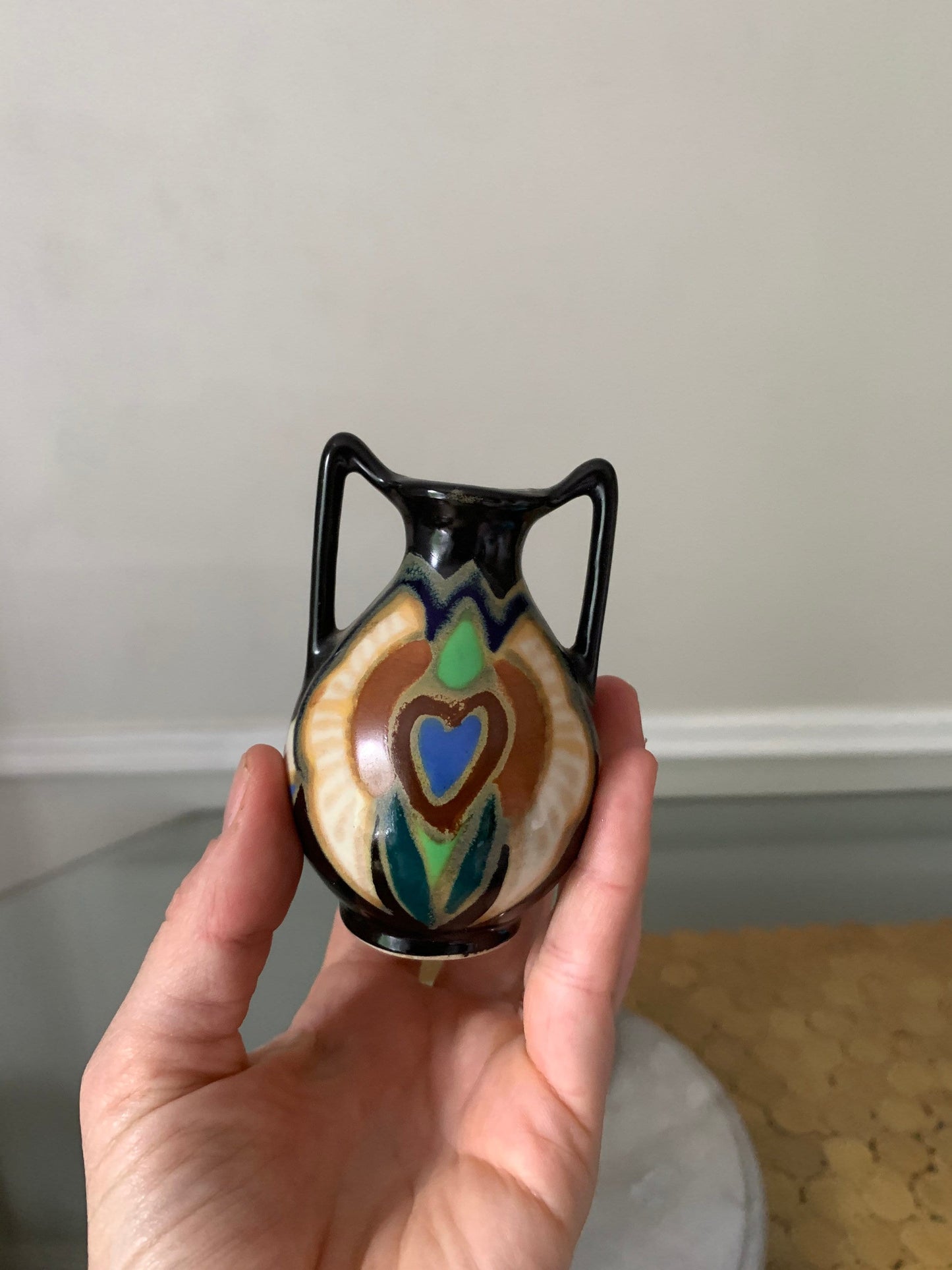 Pair of Double Handled Elita Heart Pottery Vases