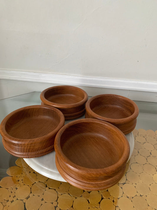 MCM Set of 4 Ridged Teak Salad Bowls