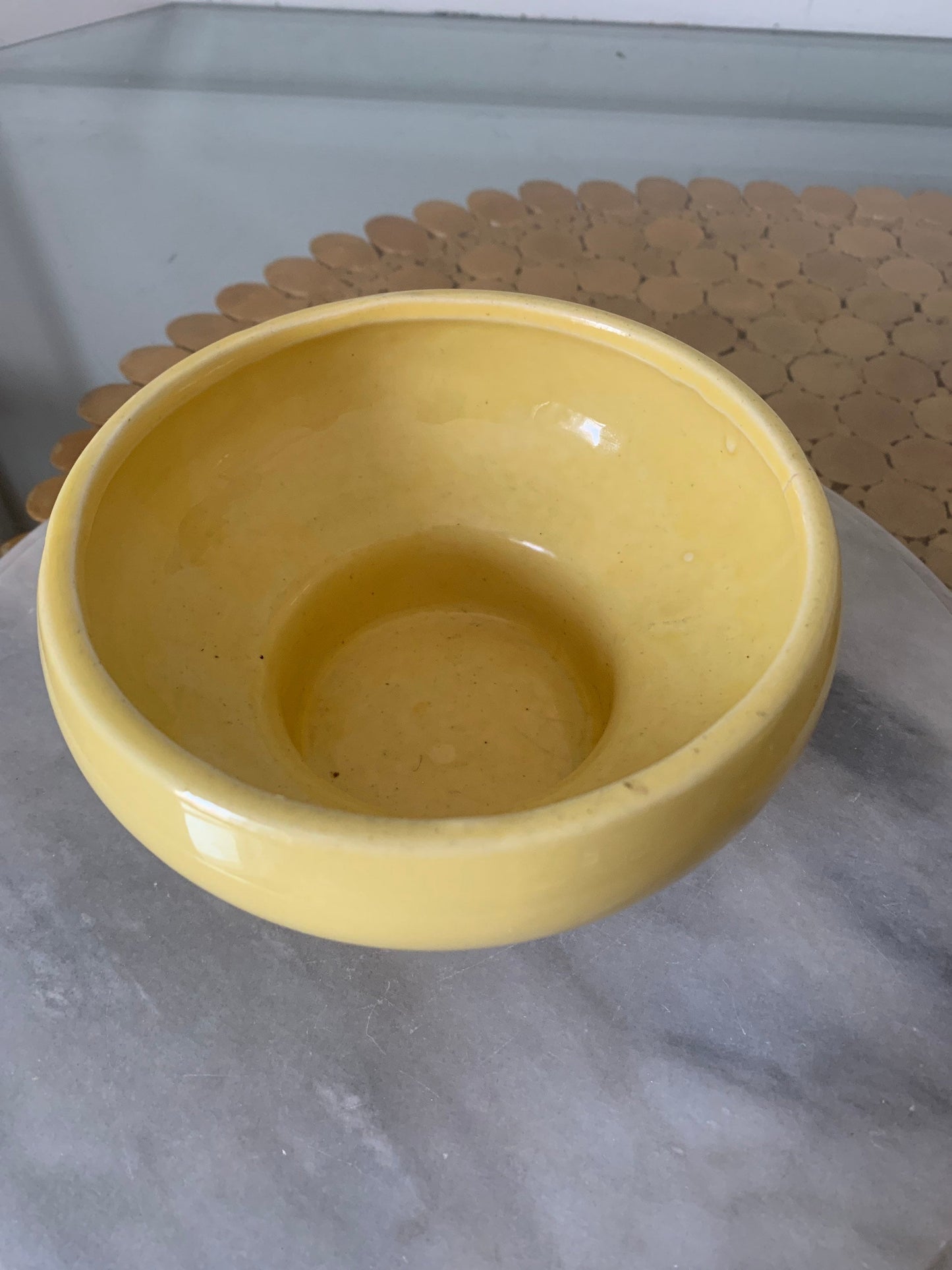 Vintage McCoy Yellow Planter with Bark Detail on the Base Made in USA