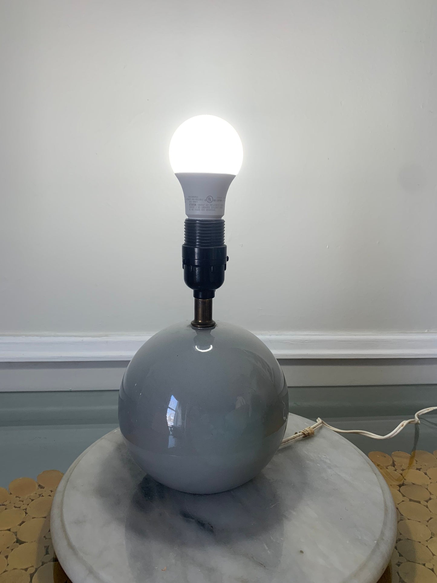 Retro Small Gray Ceramic Gum Ball Lamp No Shade